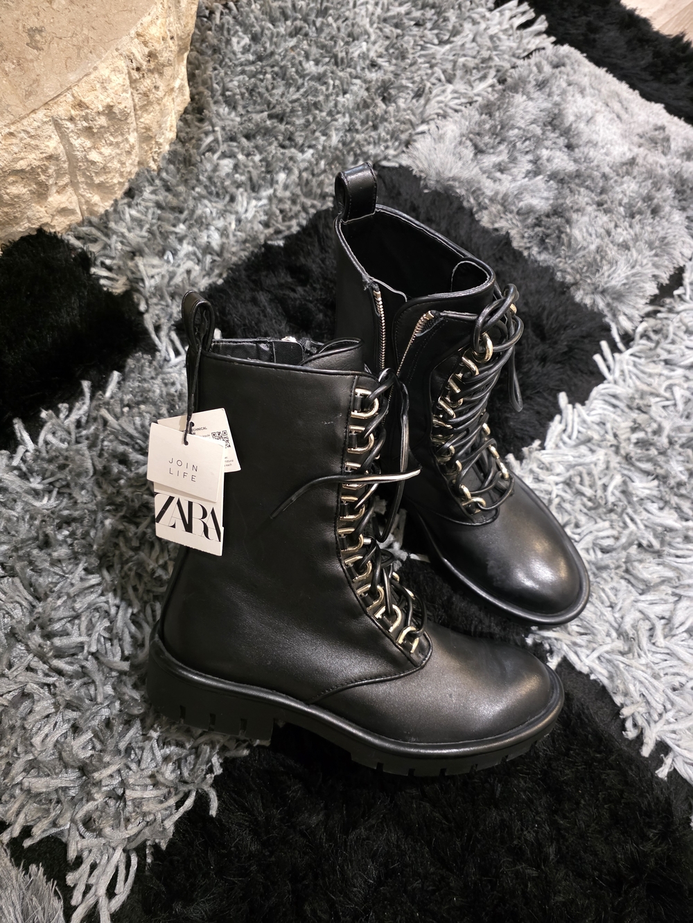 Zara Black Lace-Up Platform Combat Boots